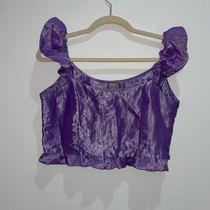 Metallic puff sleeve crop top